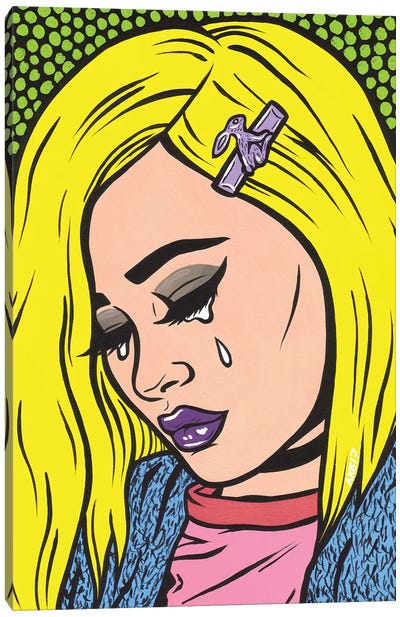 Grunge Sad Girl Canvas Art Print - Similar to Roy Lichtenstein