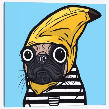 Banana Pug Canvas Print #AGU137} by Allyson Gutchell Canvas Wall Art