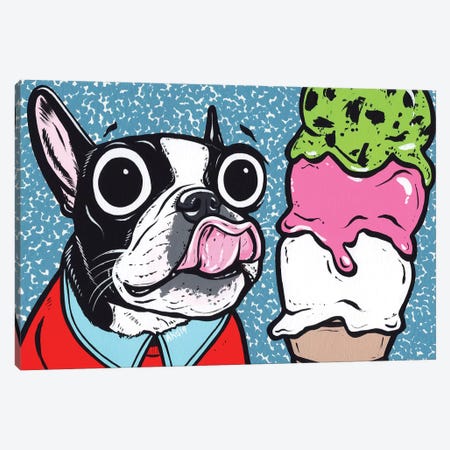 Boston Terrier Ice Cream Canvas Print #AGU139} by Allyson Gutchell Canvas Art Print