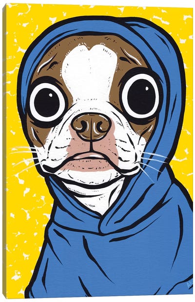Brown Boston Terrier Hoodie Canvas Art Print - Allyson Gutchell