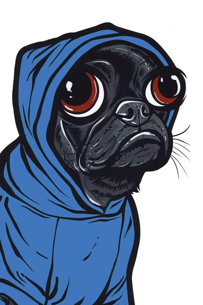 Black Pug Hoodie by Allyson Gutchell metal wall art