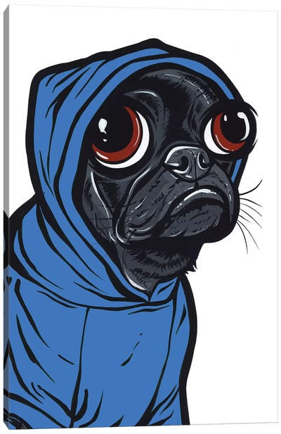 Black Pug Hoodie Canvas Art Print - Pug Art