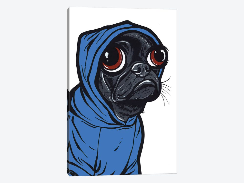 Black Pug Hoodie by Allyson Gutchell 1-piece Canvas Art Print