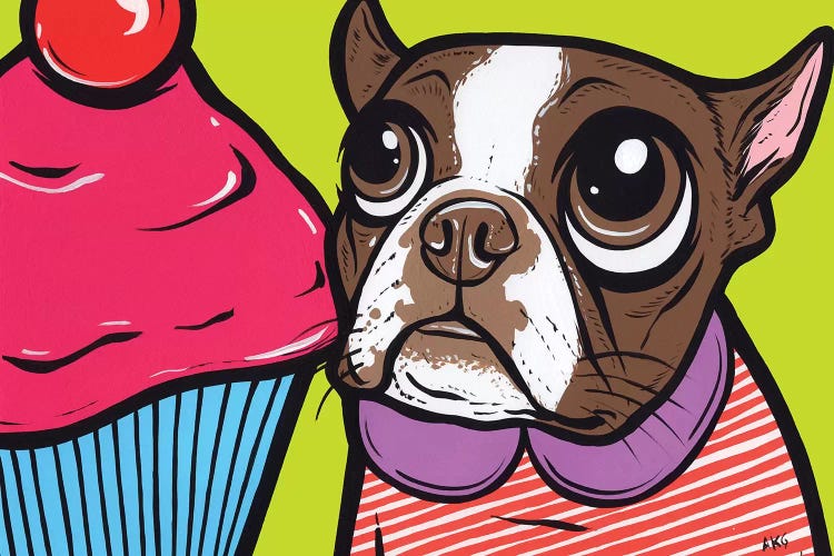 Brown Boston Terrier Cupcake by Allyson Gutchell wall art