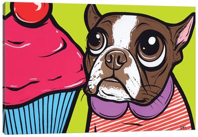 Brown Boston Terrier Cupcake Canvas Art Print - Allyson Gutchell