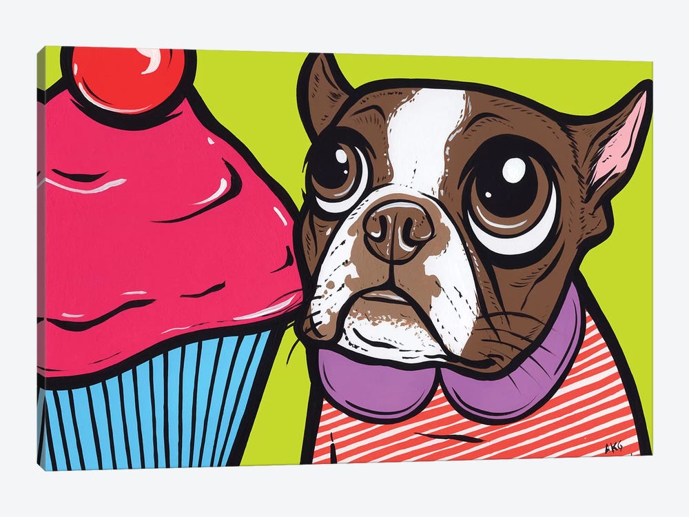 Brown Boston Terrier Cupcake by Allyson Gutchell 1-piece Canvas Artwork