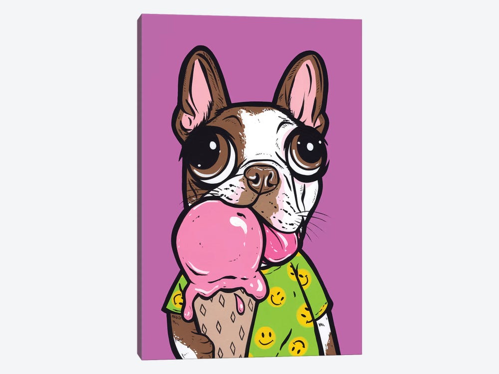 Brown Boston Terrier Ice Cream by Allyson Gutchell 1-piece Canvas Print