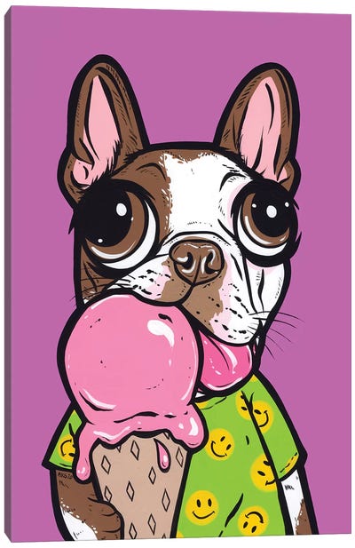 Brown Boston Terrier Ice Cream Canvas Art Print - Allyson Gutchell