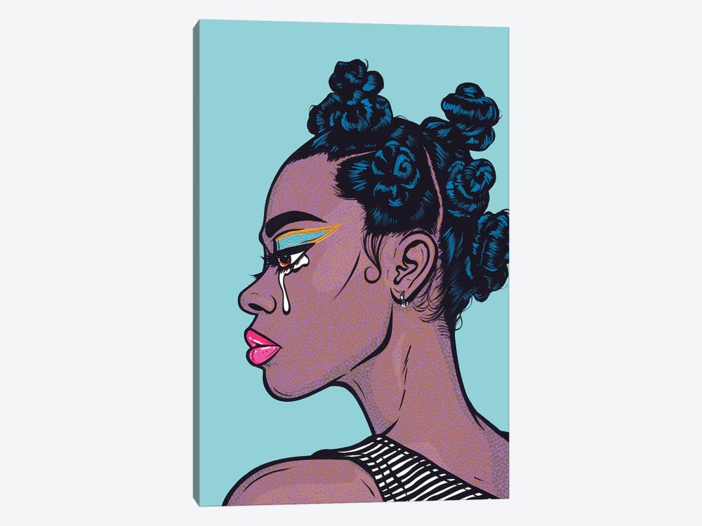 Black Crying Comic Girl by Allyson Gutchell 1-piece Canvas Wall Art