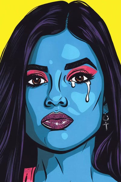 Blue Crying Comic Girl by Allyson Gutchell metal wall art