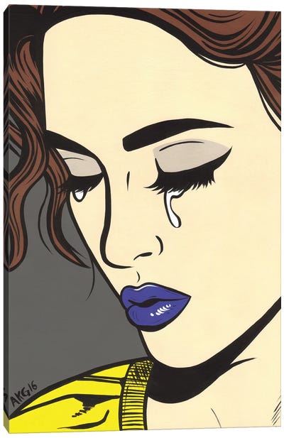 Brunette Crying Comic Girl Canvas Art Print - Similar to Roy Lichtenstein