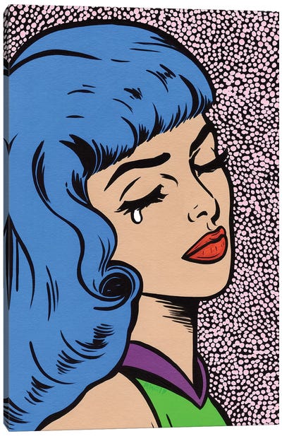 Blue Crying Girl Canvas Art Print - Similar to Roy Lichtenstein