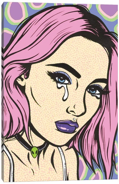 Pink Grunge Sad Girl Canvas Art Print - Similar to Roy Lichtenstein
