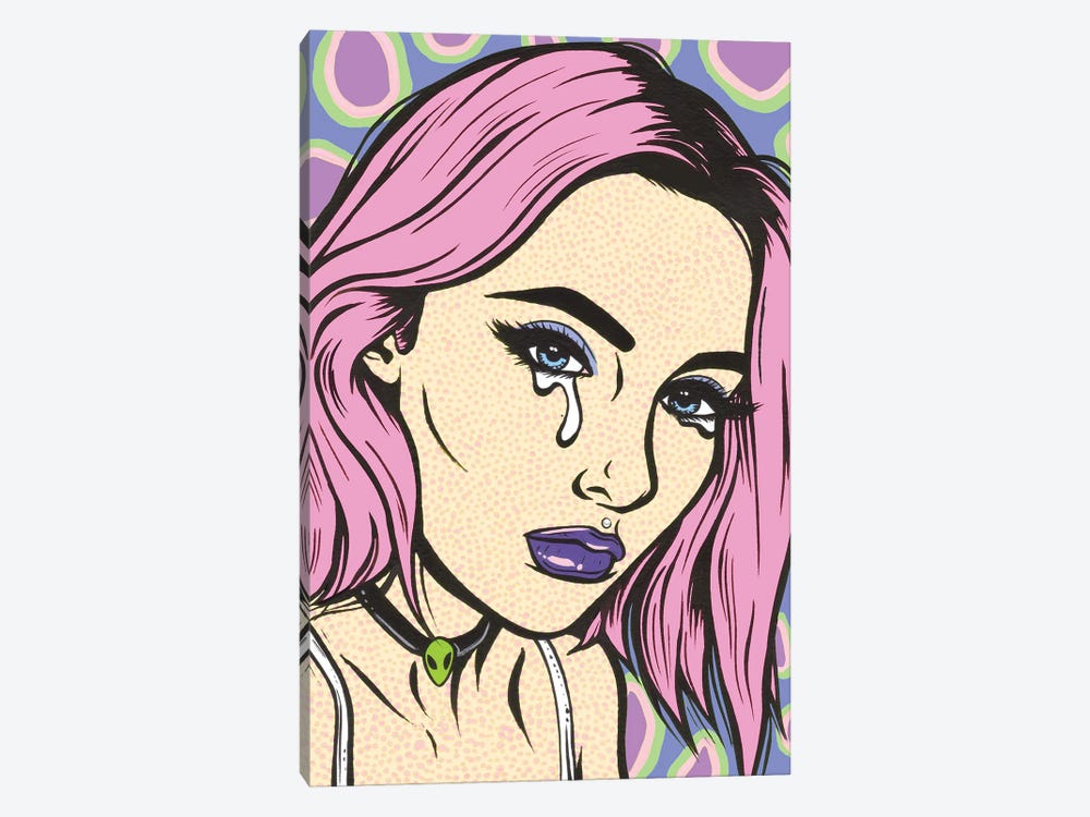 Pink Grunge Sad Girl by Allyson Gutchell 1-piece Canvas Wall Art
