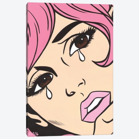 Pink Crying Comic Girl Canvas Print #AGU163} by Allyson Gutchell Canvas Artwork