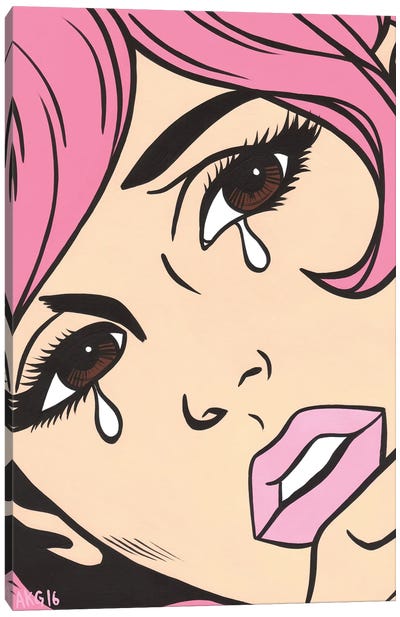 Pink Crying Comic Girl Canvas Art Print - Similar to Roy Lichtenstein