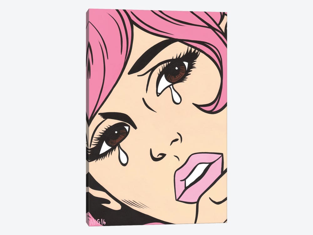 Pink Crying Comic Girl by Allyson Gutchell 1-piece Canvas Art Print