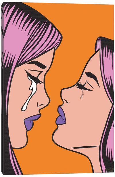 Pink Twin Comic Girls Canvas Art Print - Similar to Roy Lichtenstein