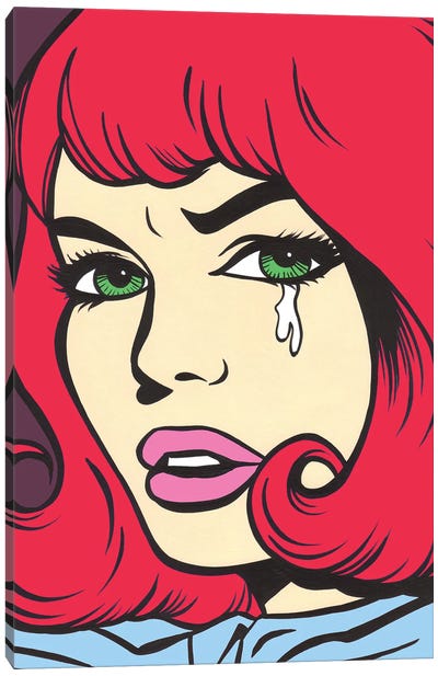 Red Crying Comic Girl Canvas Art Print - Similar to Roy Lichtenstein