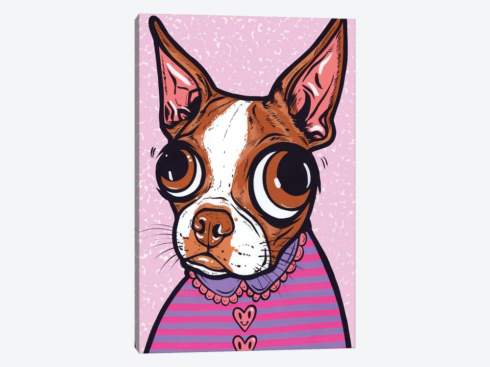 Striped Brown Boston Terrier by Allyson Gutchell 1-piece Canvas Print