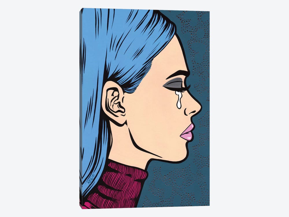 Blue Turtleneck Sad Girl by Allyson Gutchell 1-piece Canvas Wall Art