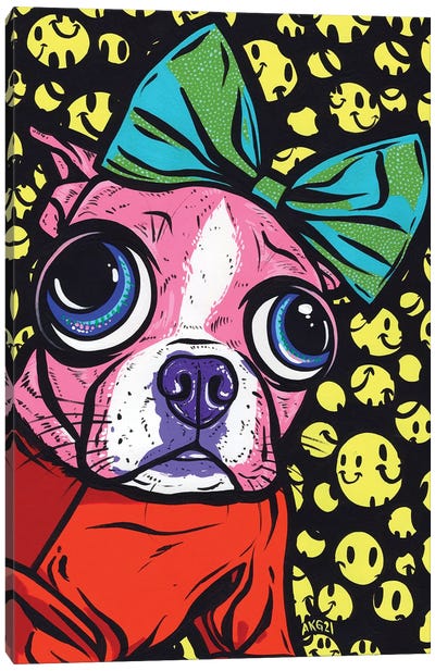 Smiley Boston Terrier Canvas Art Print - Boston Terrier Art