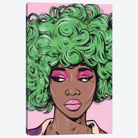 Green Kawaii Comic Girl Canvas Print #AGU28} by Allyson Gutchell Art Print