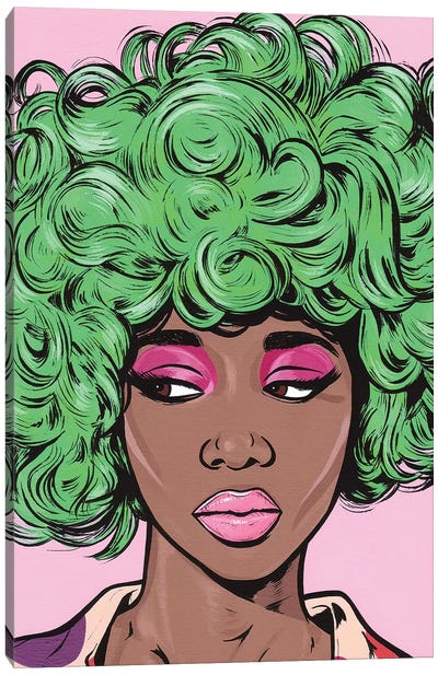Green Kawaii Comic Girl Canvas Art Print - Allyson Gutchell