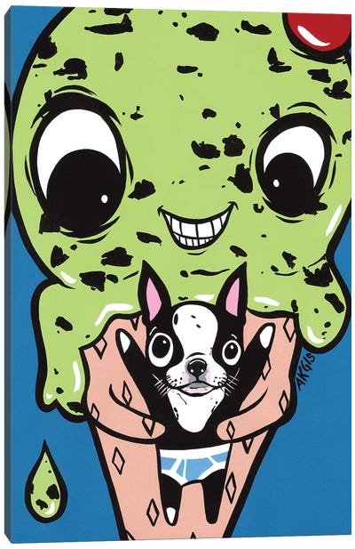Ice Cream Hugging Boston Terrier Canvas Art Print - Allyson Gutchell