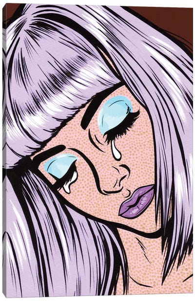 Lilac Bangs Crying Girl Canvas Art Print - Similar to Roy Lichtenstein