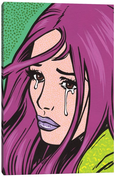Magenta Crying Girl Canvas Art Print - Similar to Roy Lichtenstein