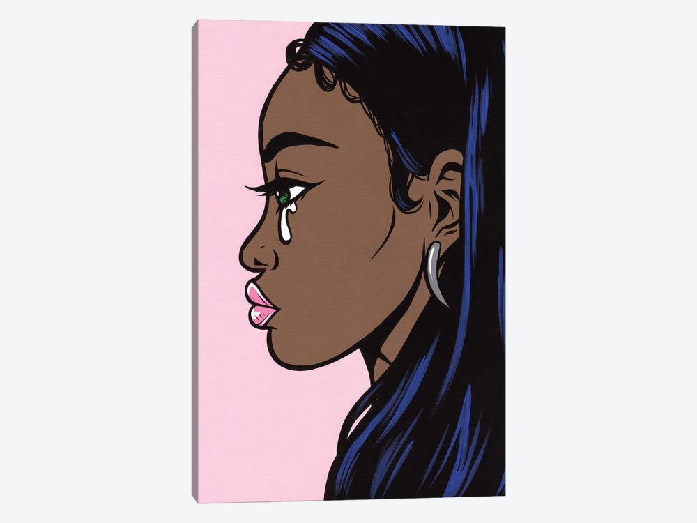 Pastel Crying Girl On Pink by Allyson Gutchell 1-piece Canvas Wall Art