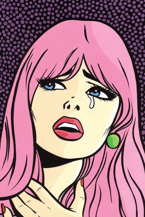Pink Hair Crying Comic Girl by Allyson Gutchell wall art