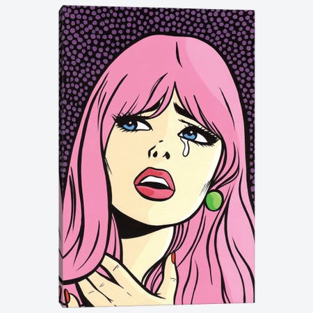 Pink Hair Crying Comic Girl Canvas Print #AGU51} by Allyson Gutchell Canvas Art
