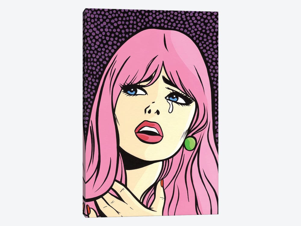 Pink Hair Crying Comic Girl by Allyson Gutchell 1-piece Canvas Print