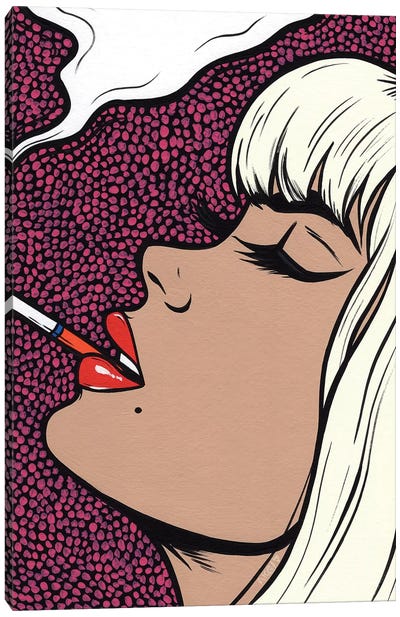 Platinum Blonde Smoking Girl Canvas Art Print - Similar to Roy Lichtenstein
