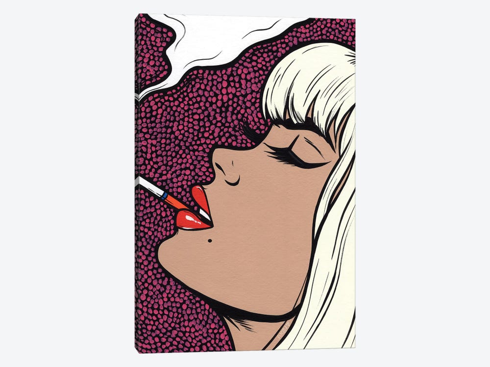 Platinum Blonde Smoking Girl by Allyson Gutchell 1-piece Canvas Print