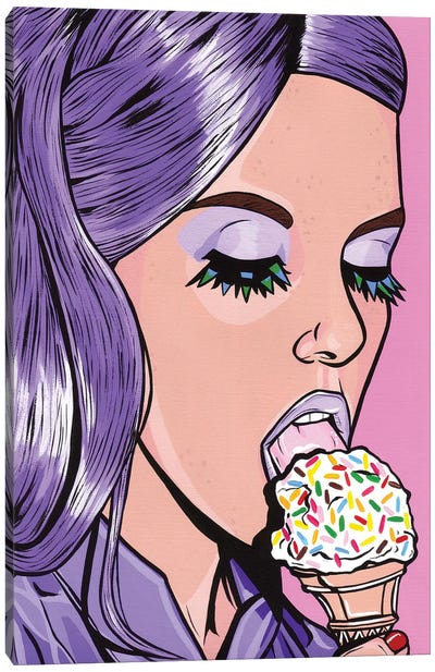 Purple Ice Cream Comic Girl Canvas Art Print - Preppy Pop Art