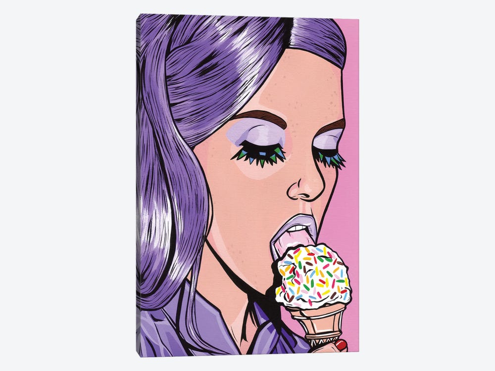 Purple Ice Cream Comic Girl by Allyson Gutchell 1-piece Canvas Artwork
