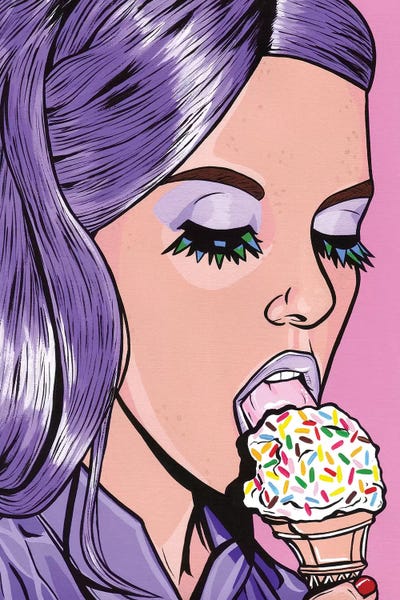 Preppy Pop Art: Purple Ice Cream Comic Girl by Allyson Gutchell