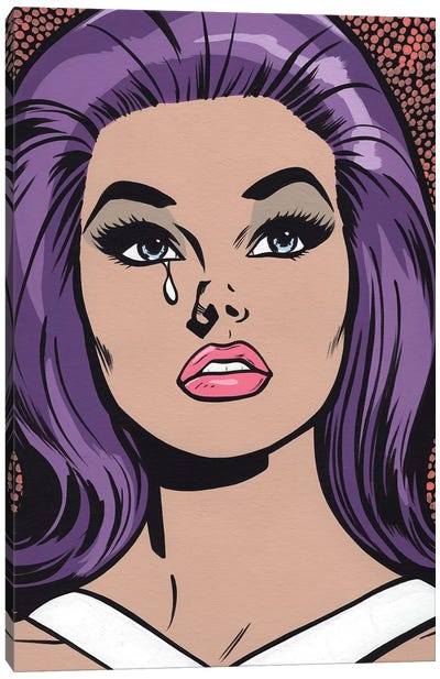 Purple Sad Girl Canvas Art Print - Similar to Roy Lichtenstein