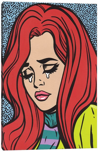 Red Head Crying Girl Canvas Art Print - Similar to Roy Lichtenstein
