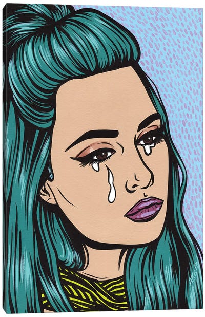 Turquoise Crying Girl Canvas Art Print - Similar to Roy Lichtenstein