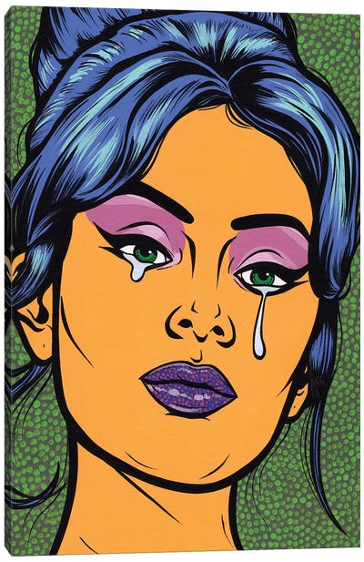Blue Beehive Crying Comic Girl Canvas Art Print - Similar to Roy Lichtenstein