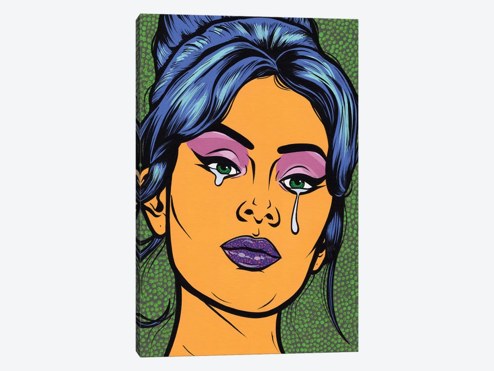 Blue Beehive Crying Comic Girl by Allyson Gutchell 1-piece Canvas Artwork