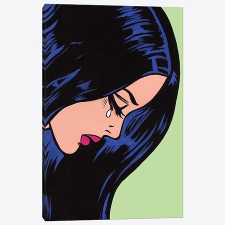 Black Hair Crying Girl Canvas Print #AGU8} by Allyson Gutchell Canvas Art Print