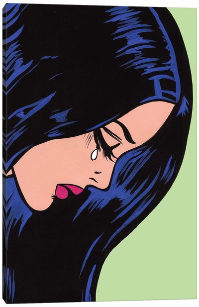 Black Hair Crying Girl Canvas Art Print - Similar to Roy Lichtenstein
