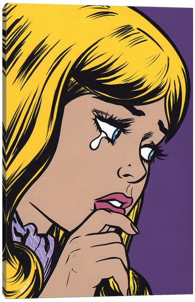 Blonde Bangs Sad Girl Canvas Art Print - Similar to Roy Lichtenstein