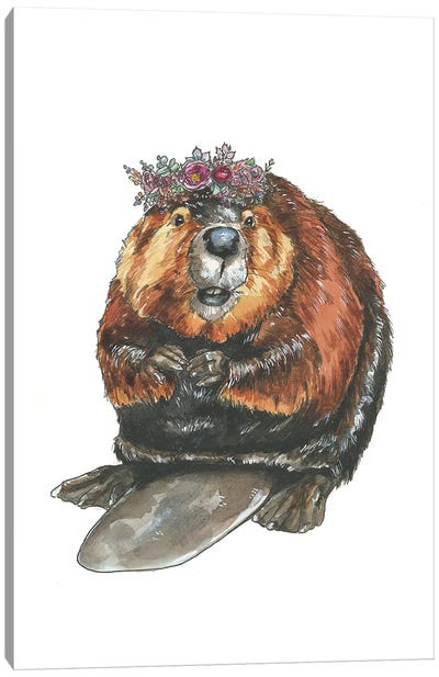 Beaver With Floral Crown Canvas Art Print - Beavers