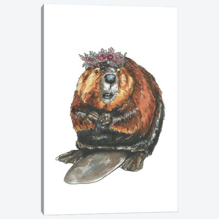 Beaver With Floral Crown Canvas Print #AGY161} by Allison Gray Canvas Art